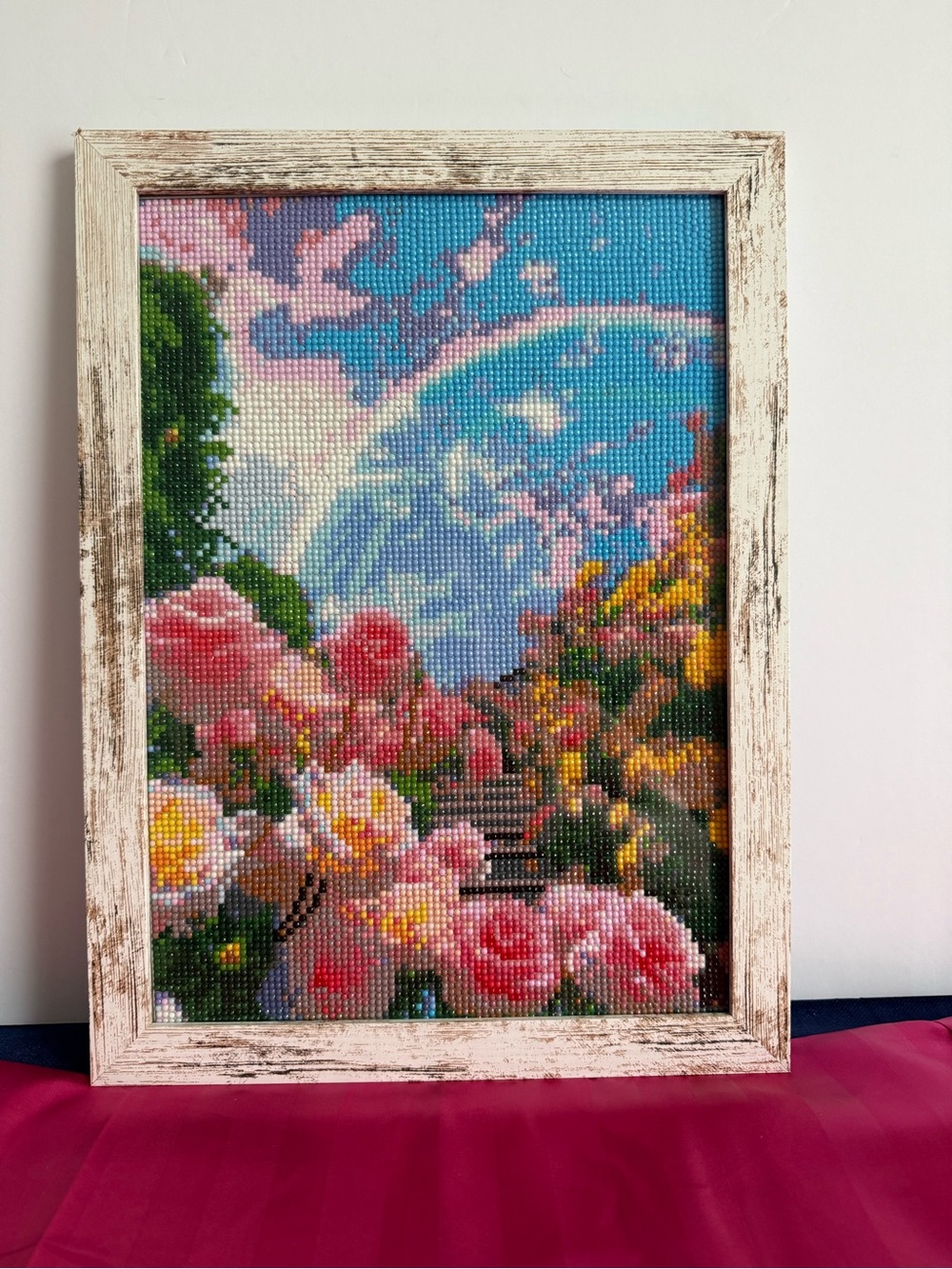 Handmade Framed Diamond Art Rainbow Floral Wall Art